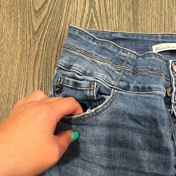 KanCan Super High Rise Dark Destructed Curvy Button Fly Skinny Jeans Size 29 - Picture 5 of 11